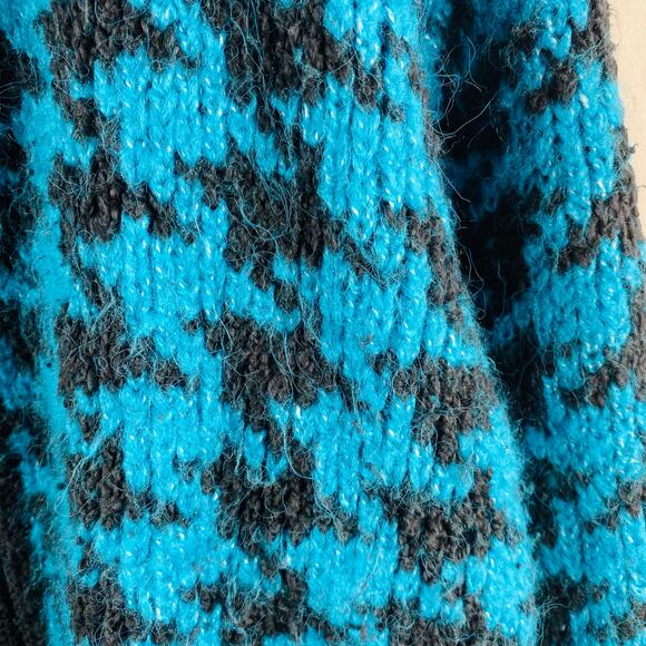 Zara Blue Houndstooth‎ Chunky Blue Black Open Cardigan Size Large Slouchy Preppy - Picture 5 of 9